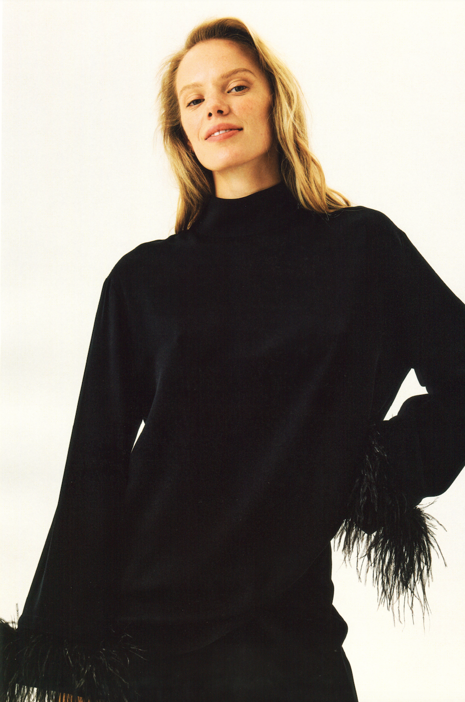 Black Tie Pajama with Detachable Feathers in Black