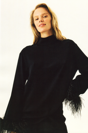 Black Tie Pajama with Detachable Feathers in Black