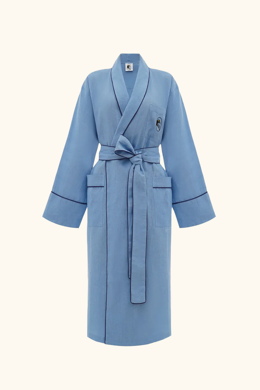Paros Linen Unisex Robe in Blue