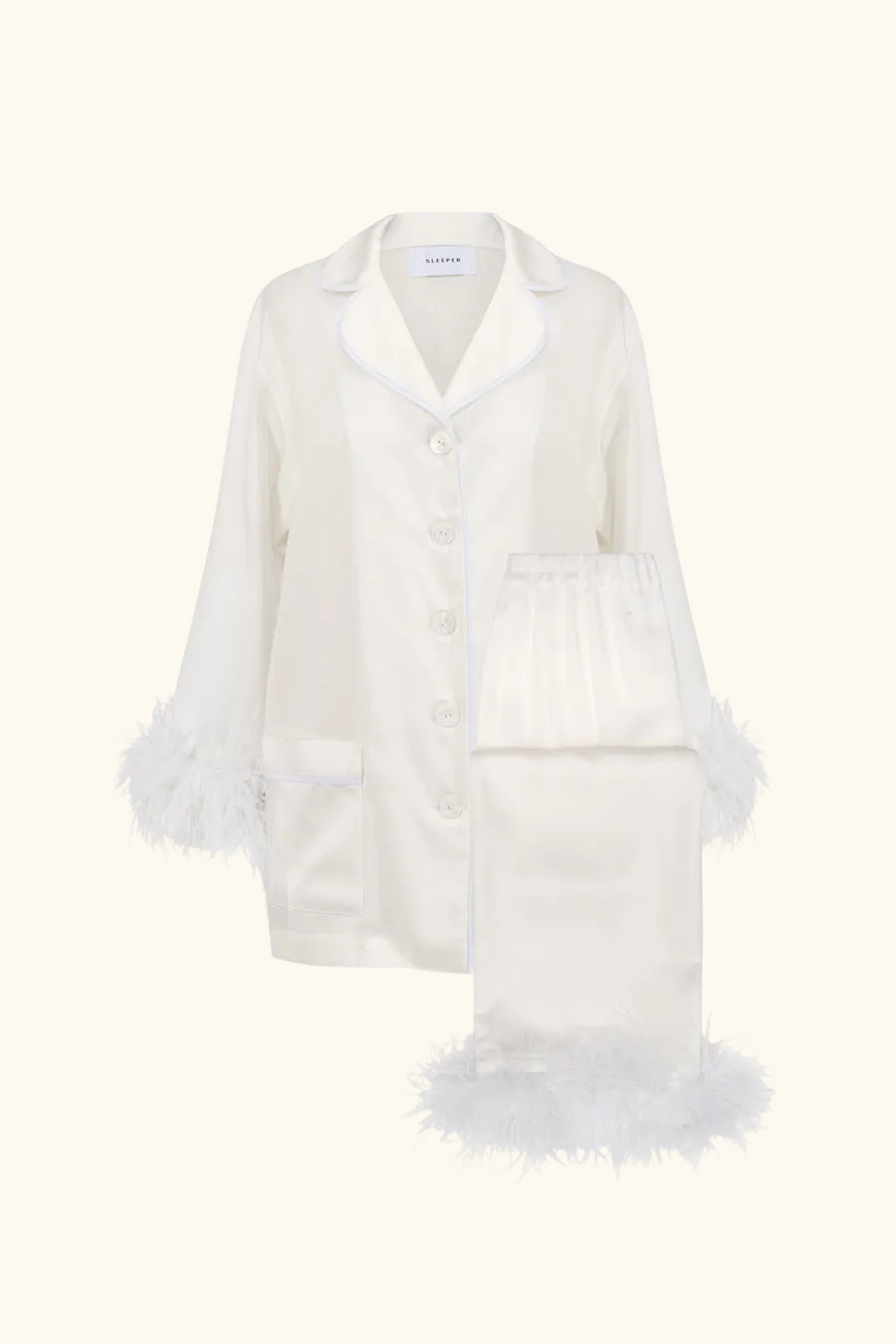 Party Pajamas Set with Detachable Feathers in White