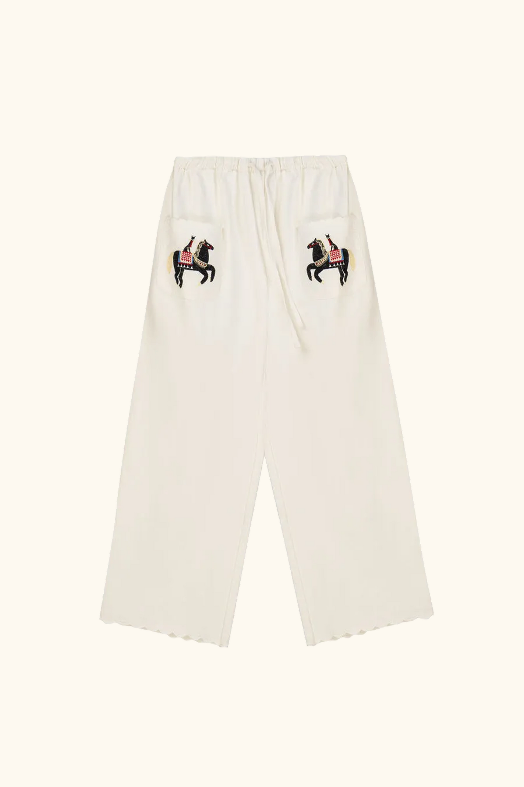 Kotyk Embroidered Cotton Pants in Off-white