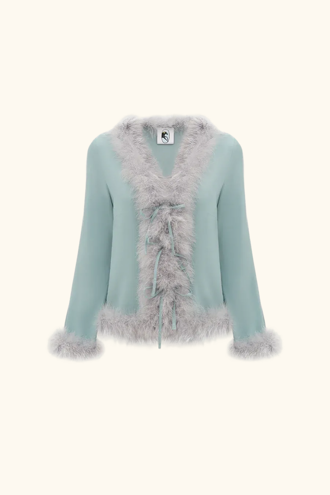 Venus in Love Blouse with Feathers in Dove Blue