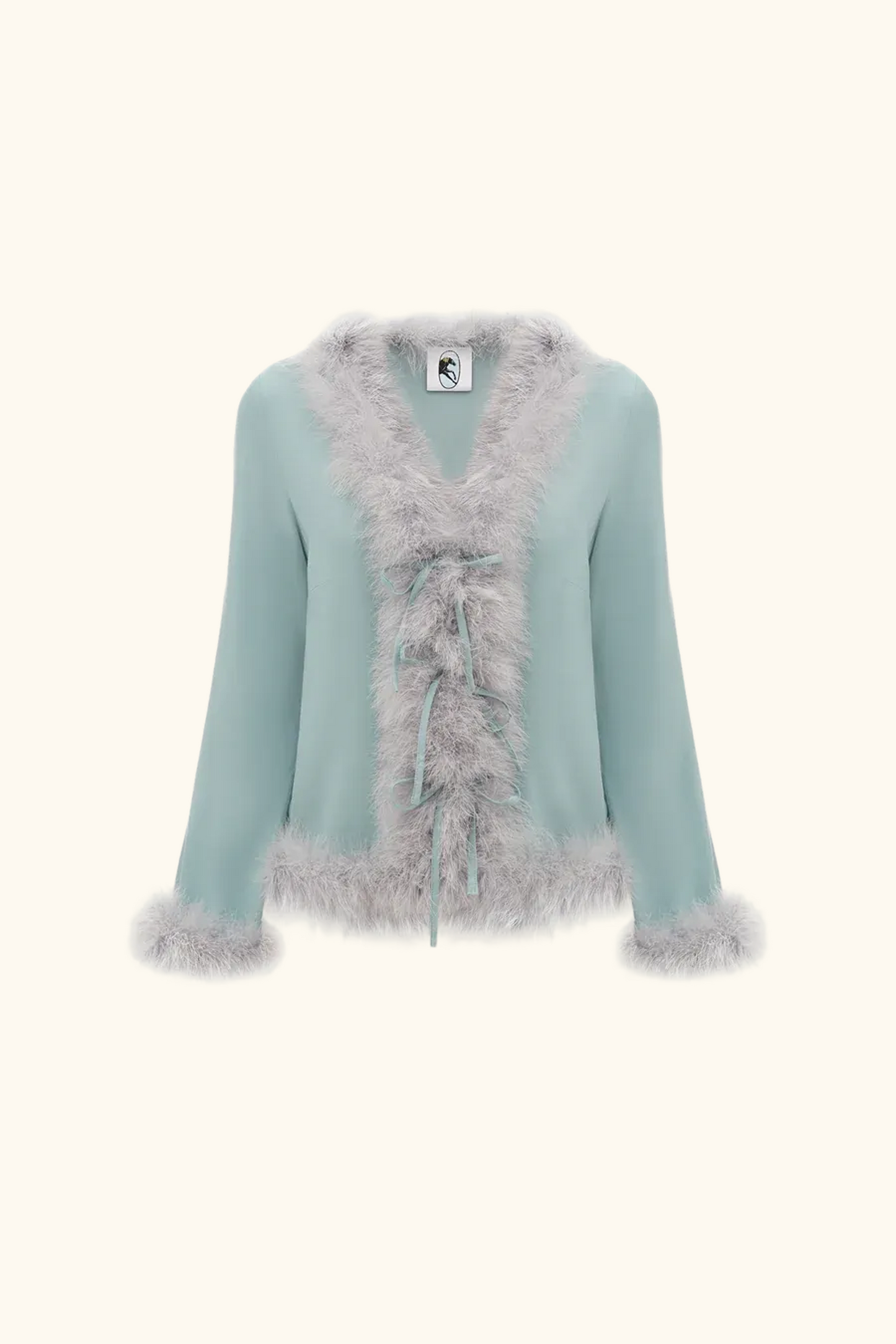 Venus in Love Blouse with Feathers in Dove Blue