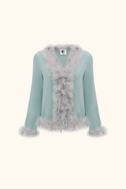 Venus in Love Blouse with Feathers in Dove Blue