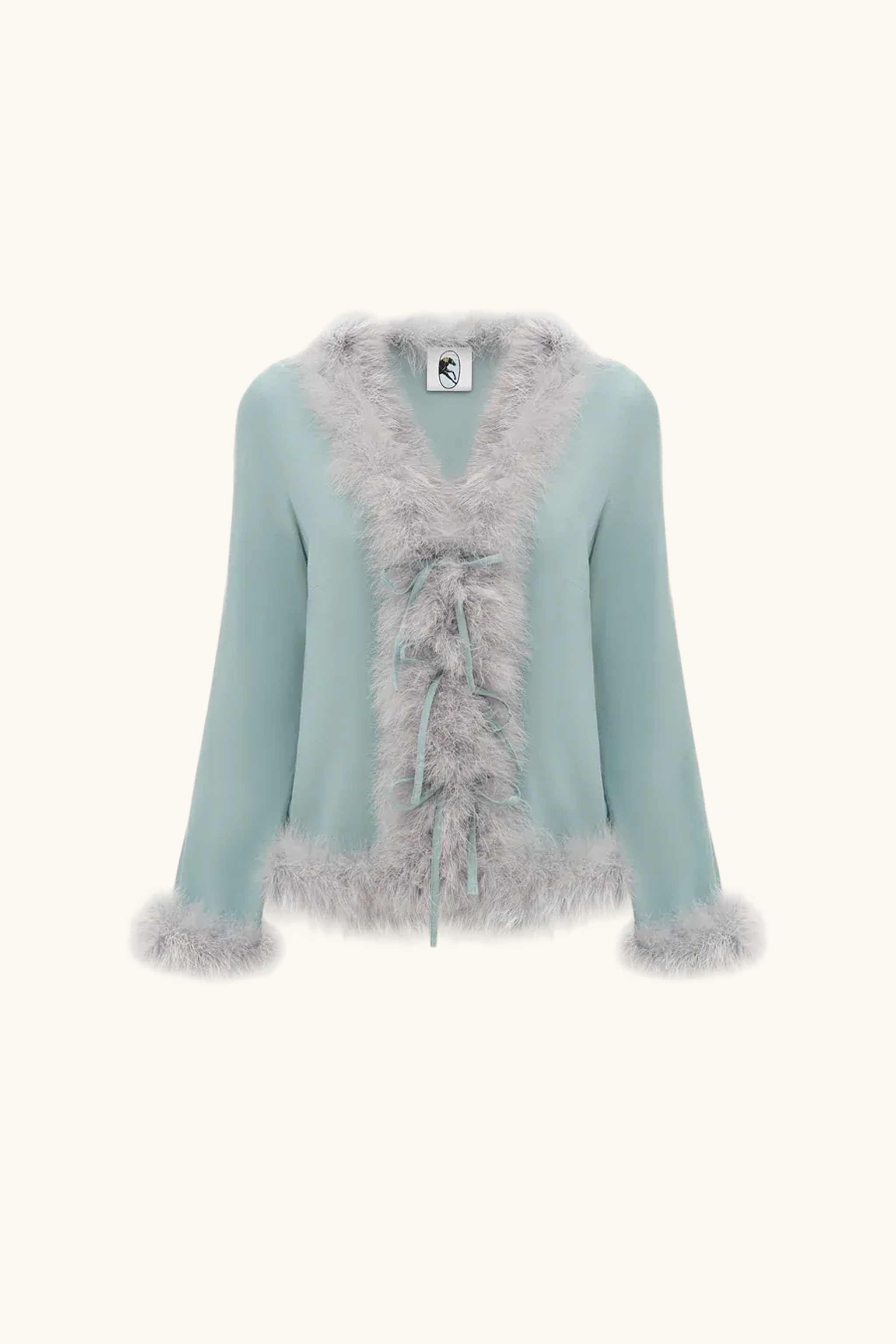 Venus in Love Blouse with Feathers in Dove Blue