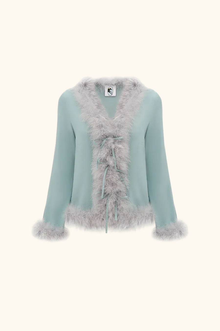 Venus in Love Blouse with Feathers in Dove Blue