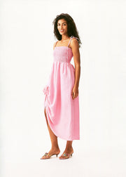 Atlanta Linen Strap Dress with Rose in pink