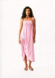 Atlanta Linen Strap Dress with Rose in pink