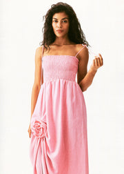 Atlanta Linen Strap Dress with Rose in pink
