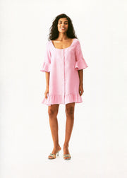Marseille Linen Mini Dress with headscarf in Pink