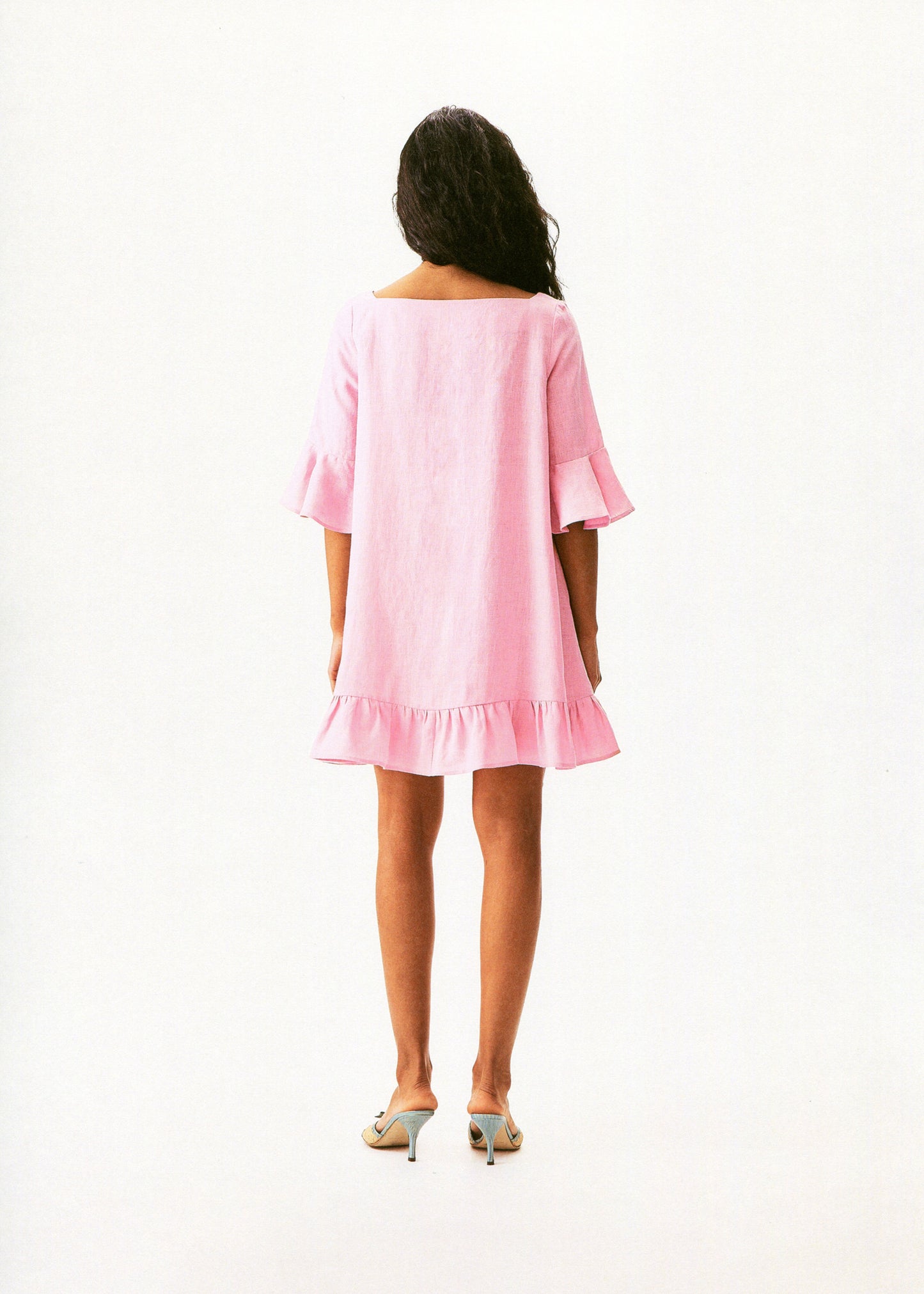 Marseille Linen Mini Dress with headscarf in Pink