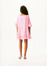 Marseille Linen Mini Dress with headscarf in Pink
