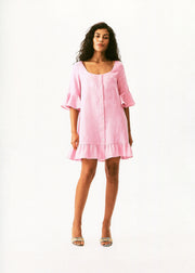 Marseille Linen Mini Dress with headscarf in Pink