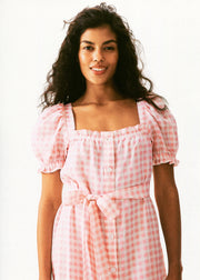 Brigitte Linen Midi Dress in Pink vichy
