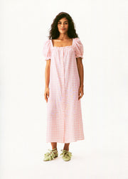 Brigitte Linen Midi Dress in Pink vichy