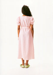 Brigitte Linen Midi Dress in Pink vichy