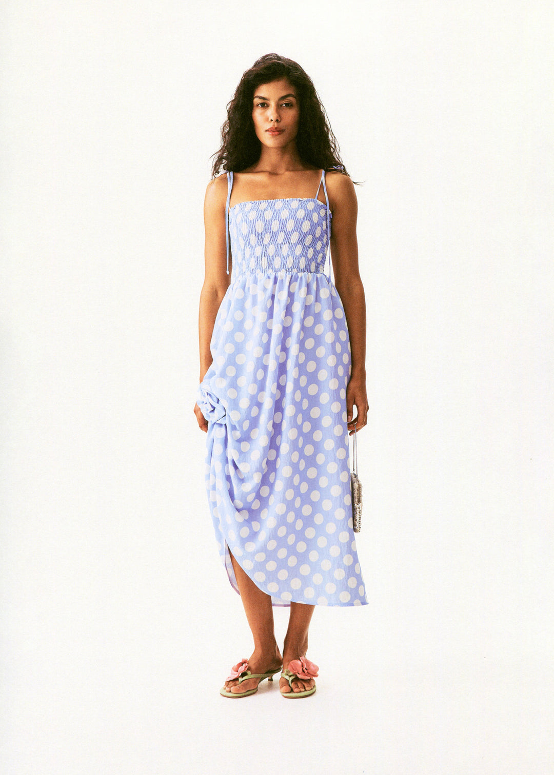 Atlanta Strap Dress with Rose in white on blue polka dot – Sleeper