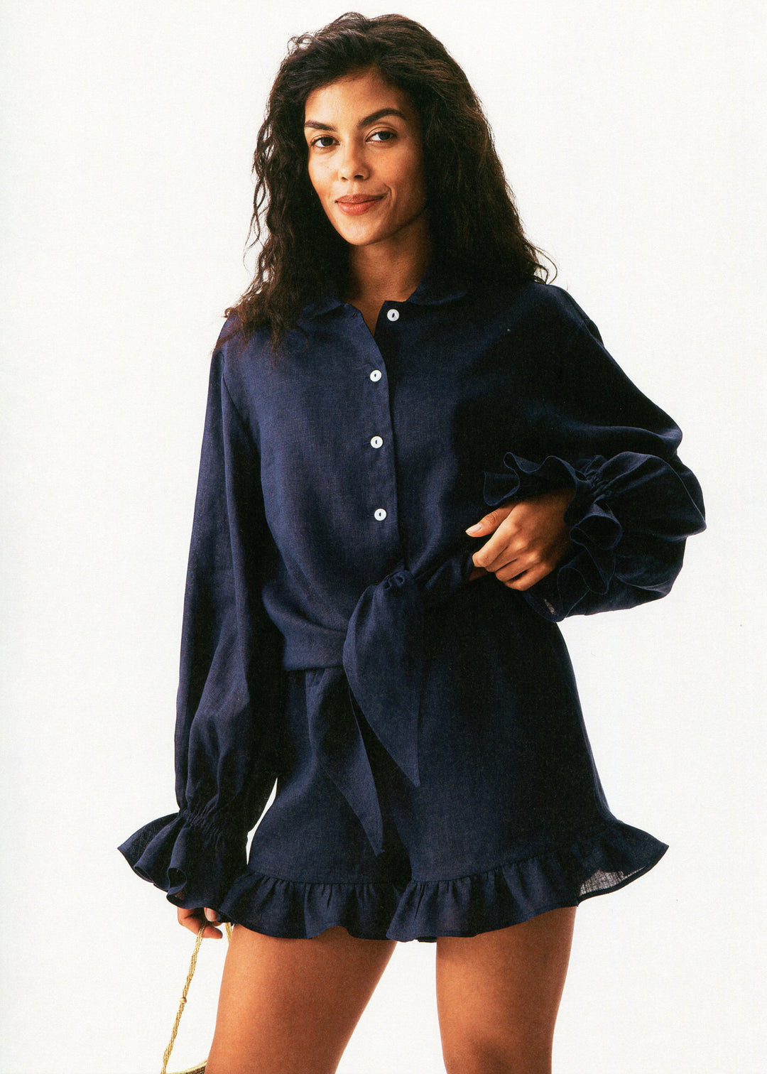 Puff Linen Lounge Shorts with Headscarf in Navy