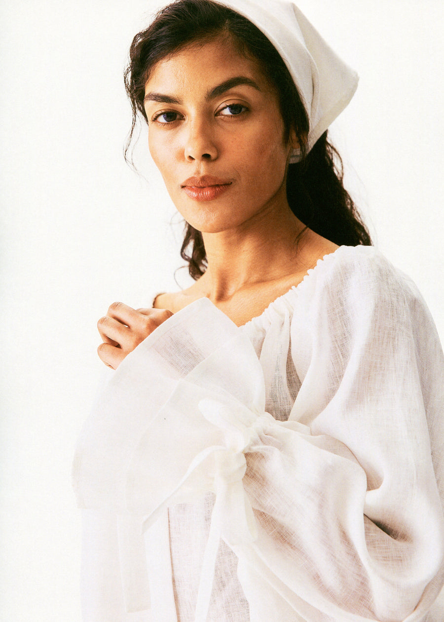 Puff Linen Lounge Shorts with Headscarf in White