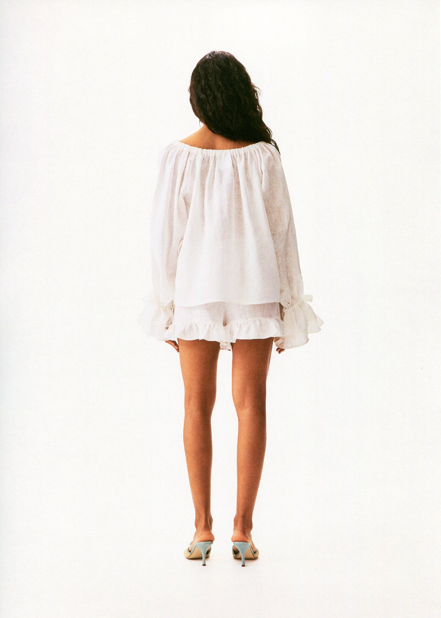 Puff Linen Lounge Shorts with Headscarf in White