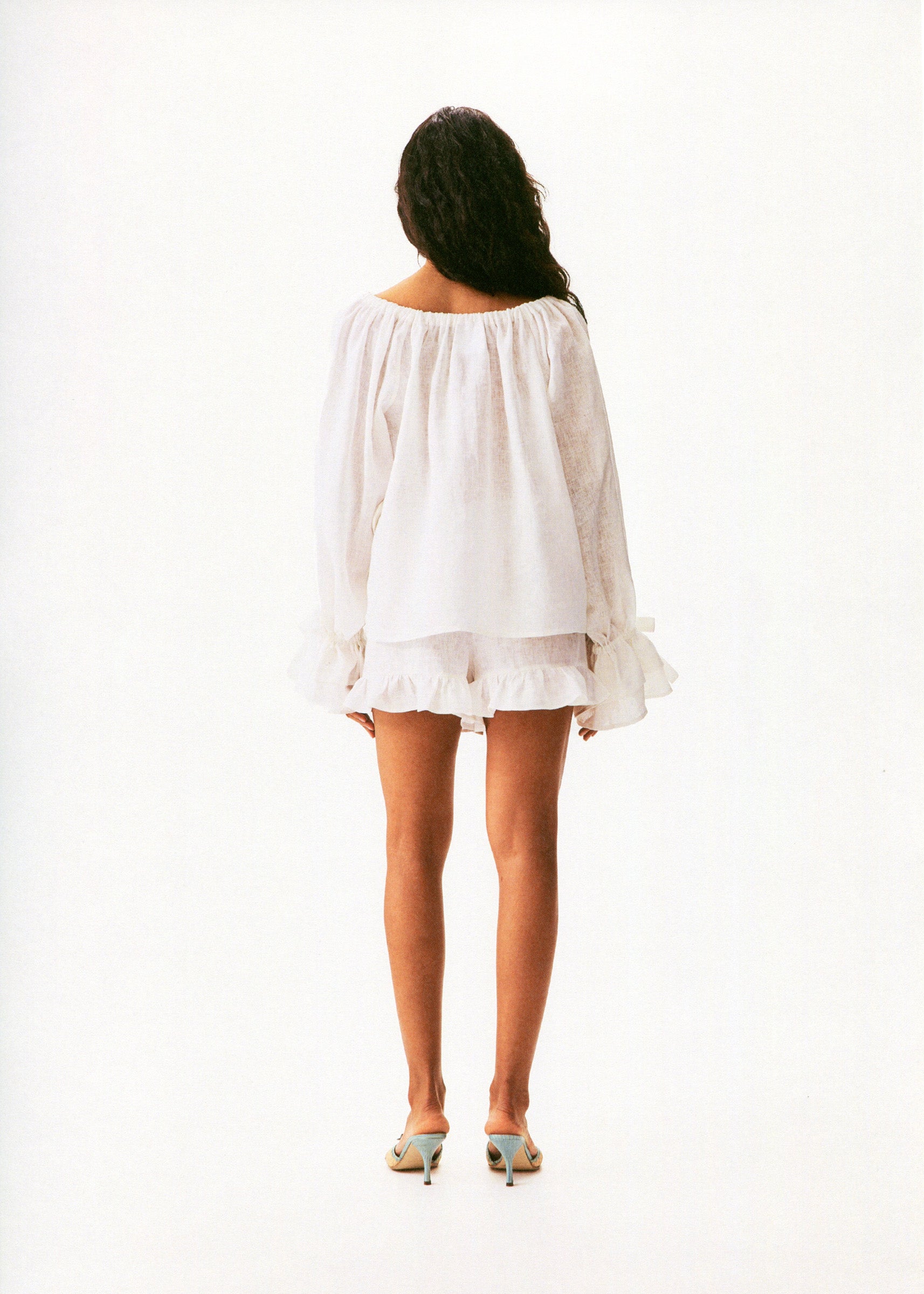Puff Linen Lounge Shorts with Headscarf in White