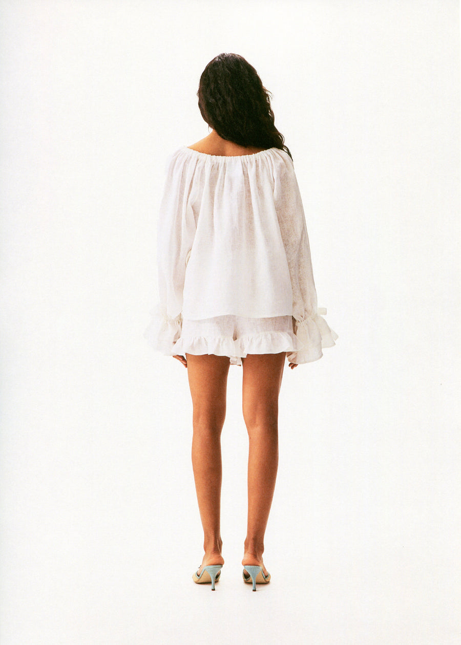 Puff Linen Lounge Shorts with Headscarf in White