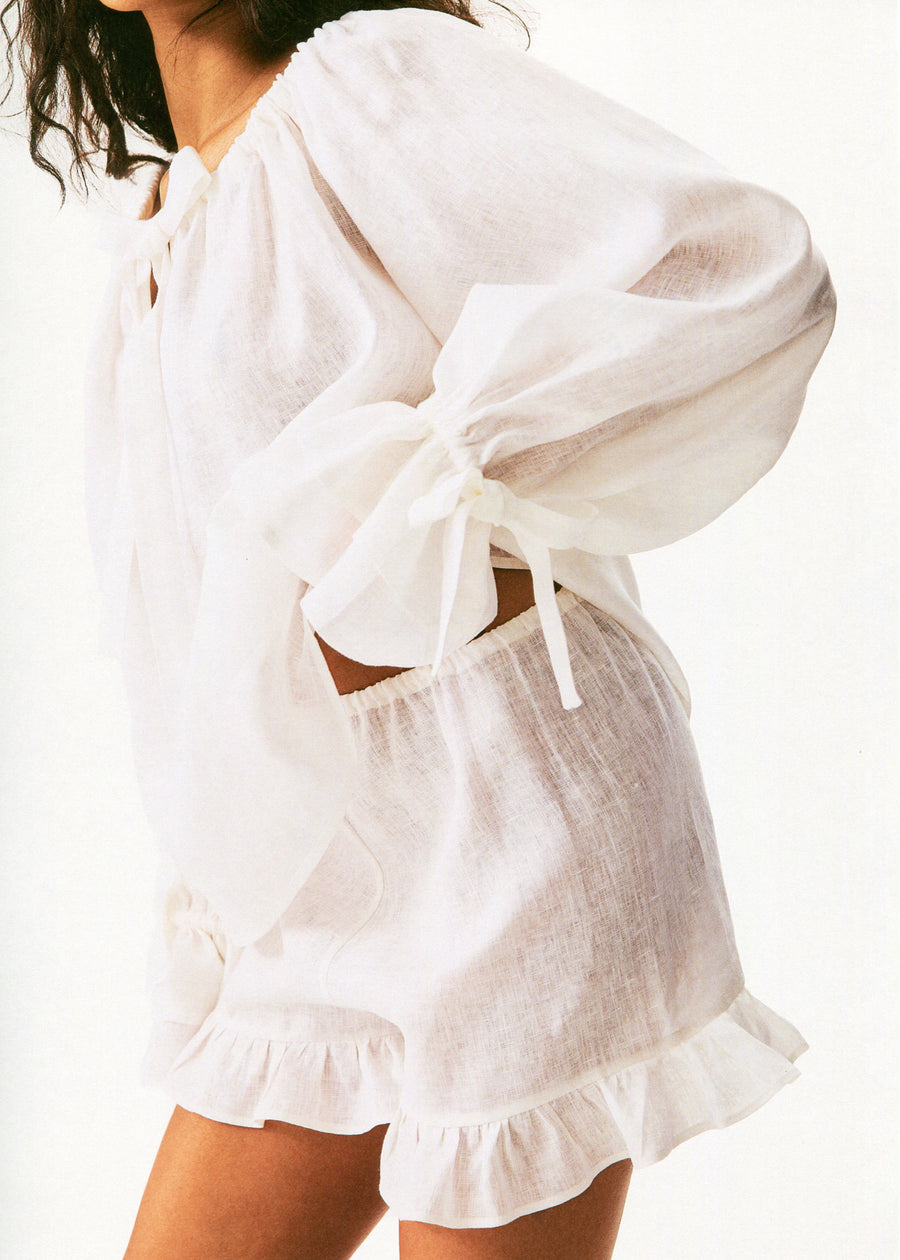 Puff Linen Lounge Shorts with Headscarf in White