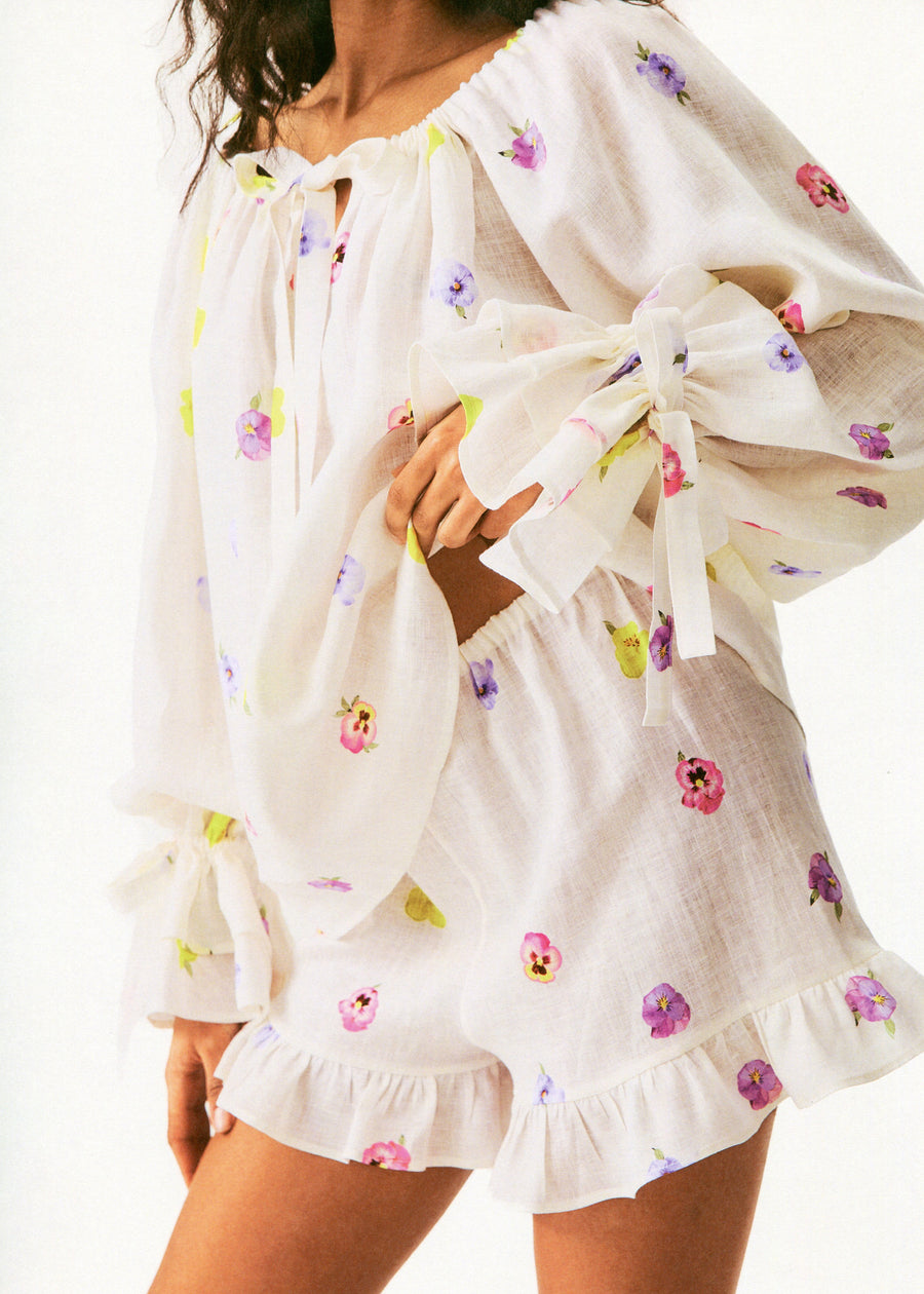Puff Linen Lounge Shorts with Headscarf in Pancies