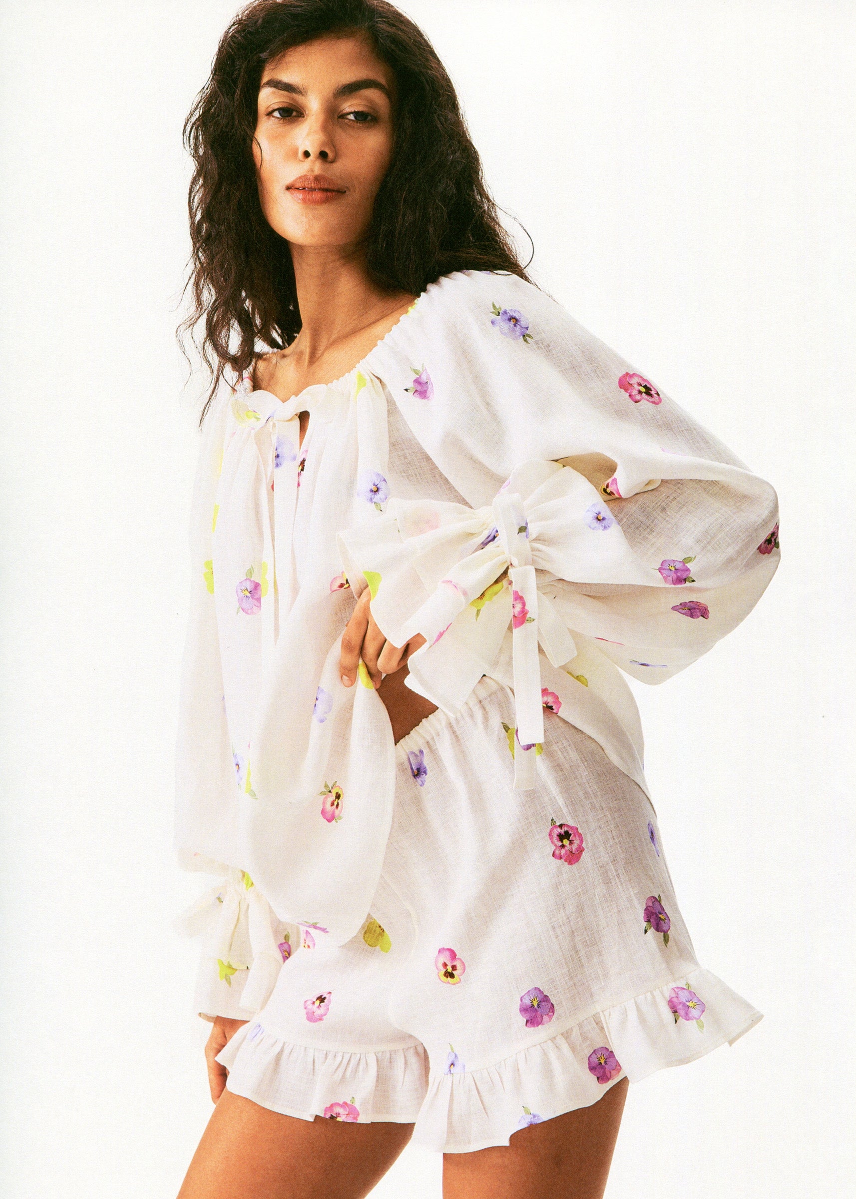 Puff Linen Lounge Shorts with Headscarf in Pancies
