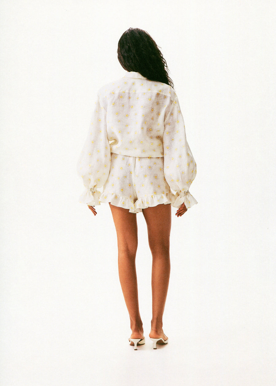 Puff Linen Lounge Shorts with Headscarf in Daisies
