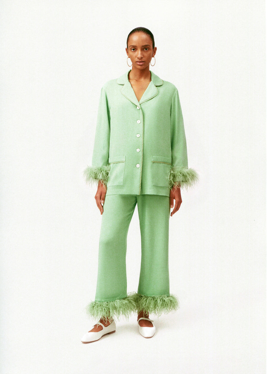 Party Pajamas Set with Detachable Feathers in Mint