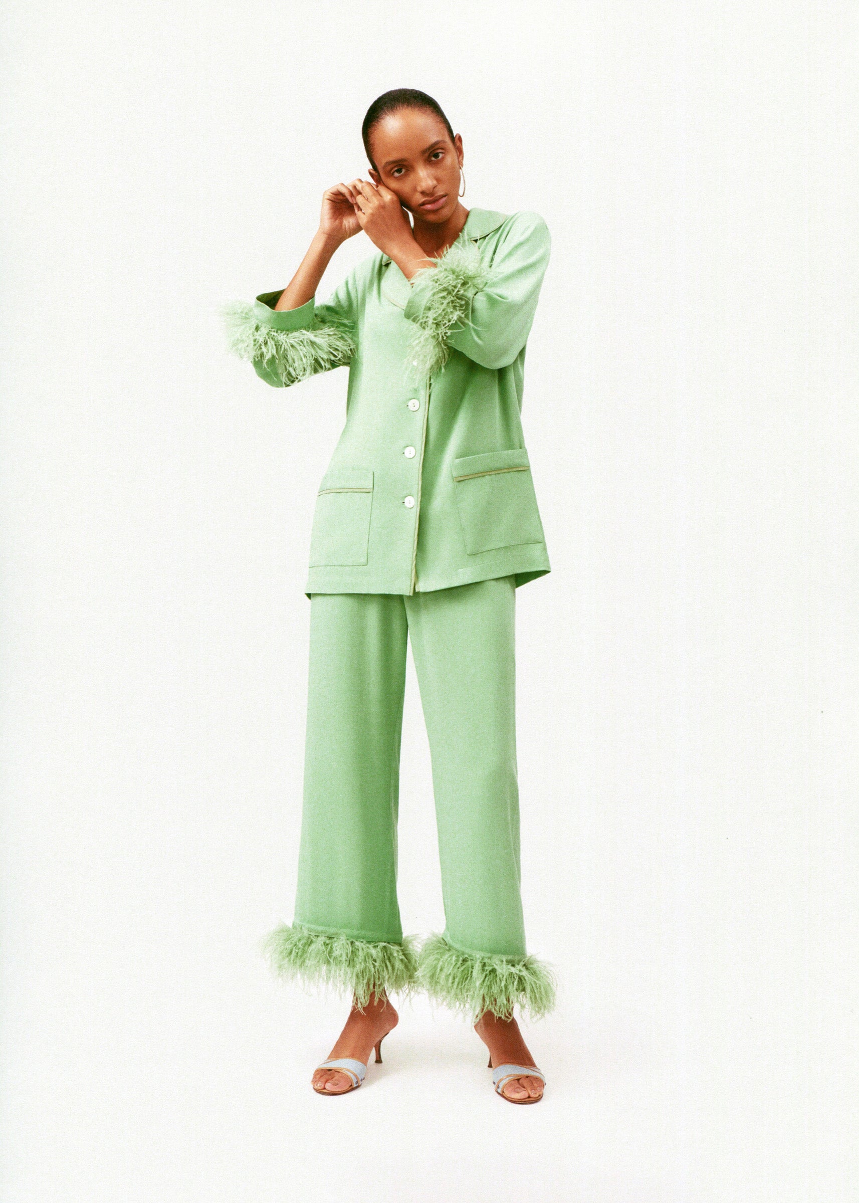 Party Pajamas Set with Detachable Feathers in Mint