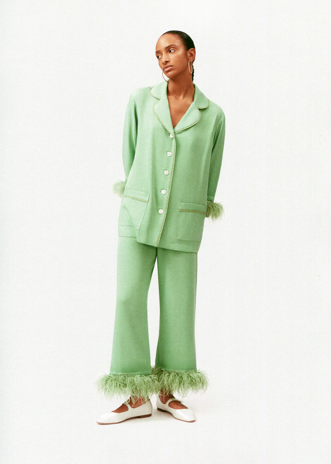 Party Pajamas Set with Detachable Feathers in Mint