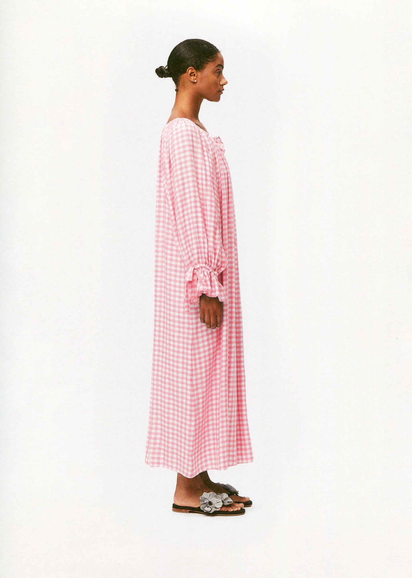 Cha-Cha Linen Maxi Dress in Pink Vichy with Hair Ribbon
