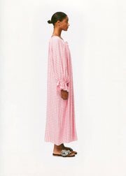 Cha-Cha Linen Maxi Dress in Pink Vichy with Hair Ribbon