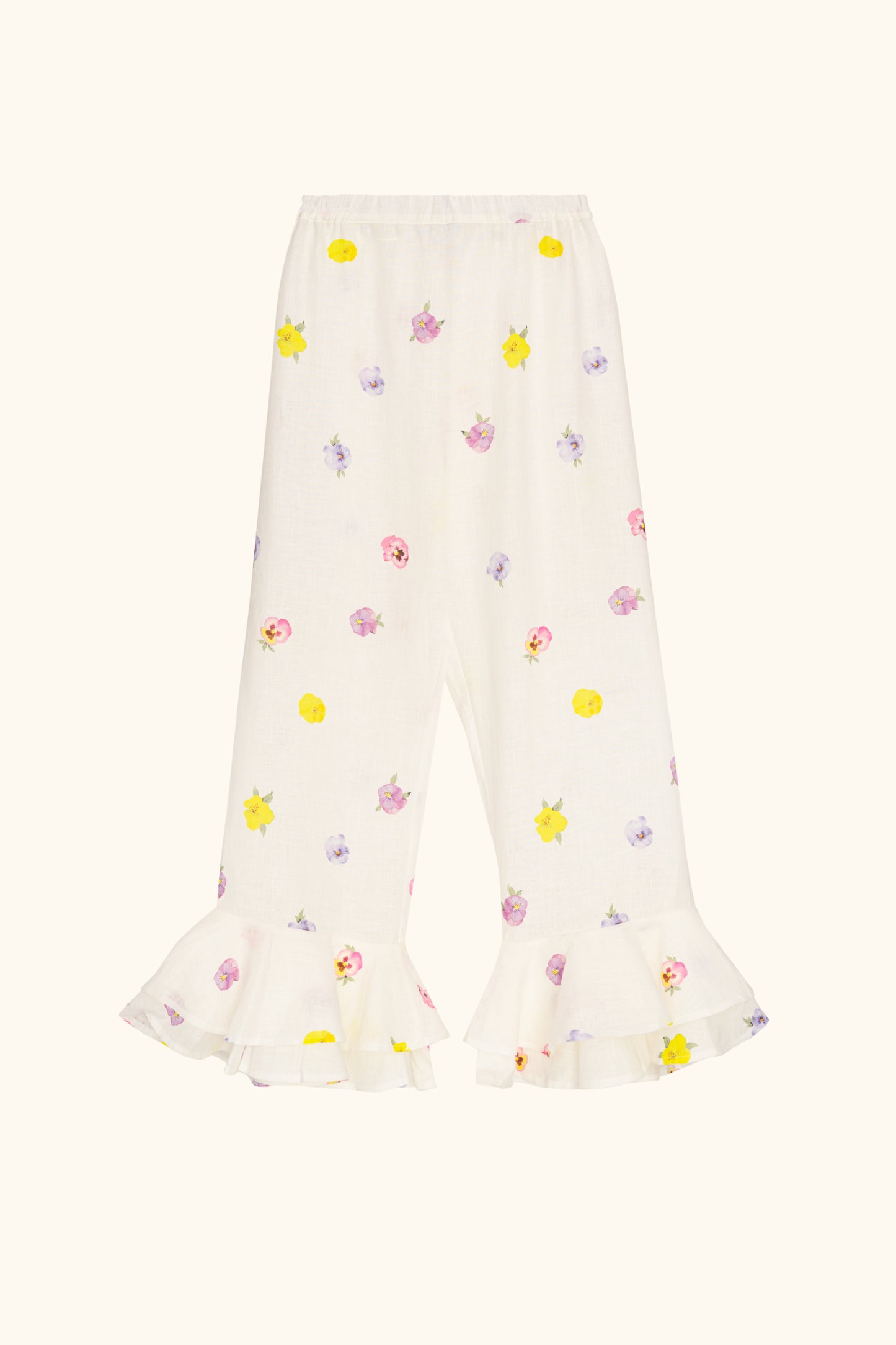 Cha-Cha Linen Lounge Pants with Headscarf in Pansies