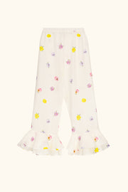 Cha-Cha Linen Lounge Pants with Headscarf in Pansies