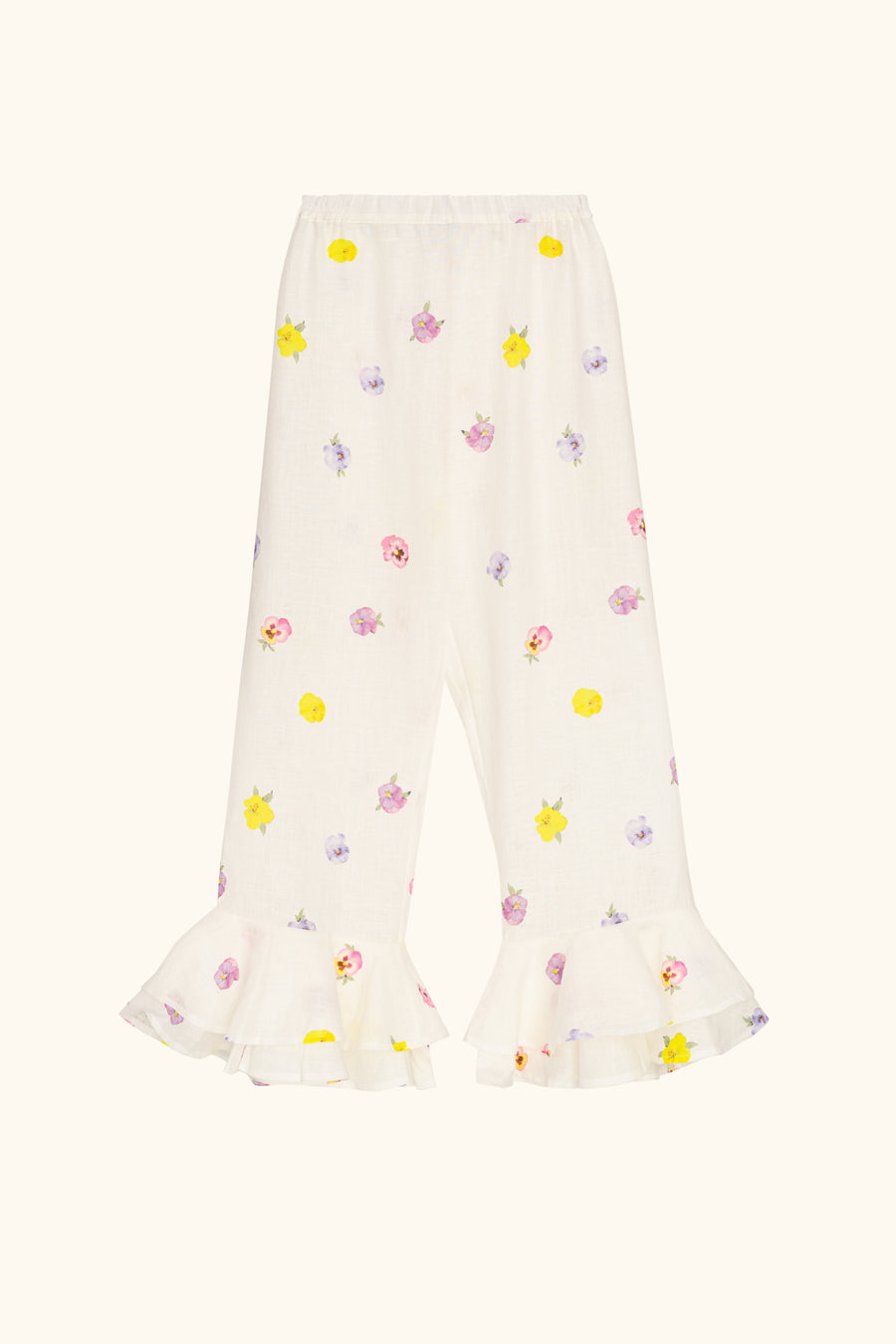 Cha-Cha Linen Lounge Pants with Headscarf in Pansies