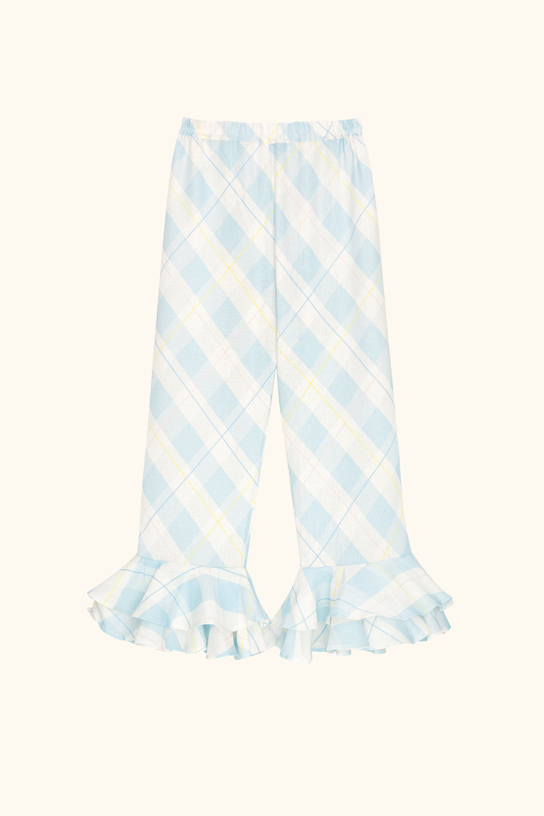 Cha-Cha Linen Lounge Pants with Headscarf in Blue Plaid