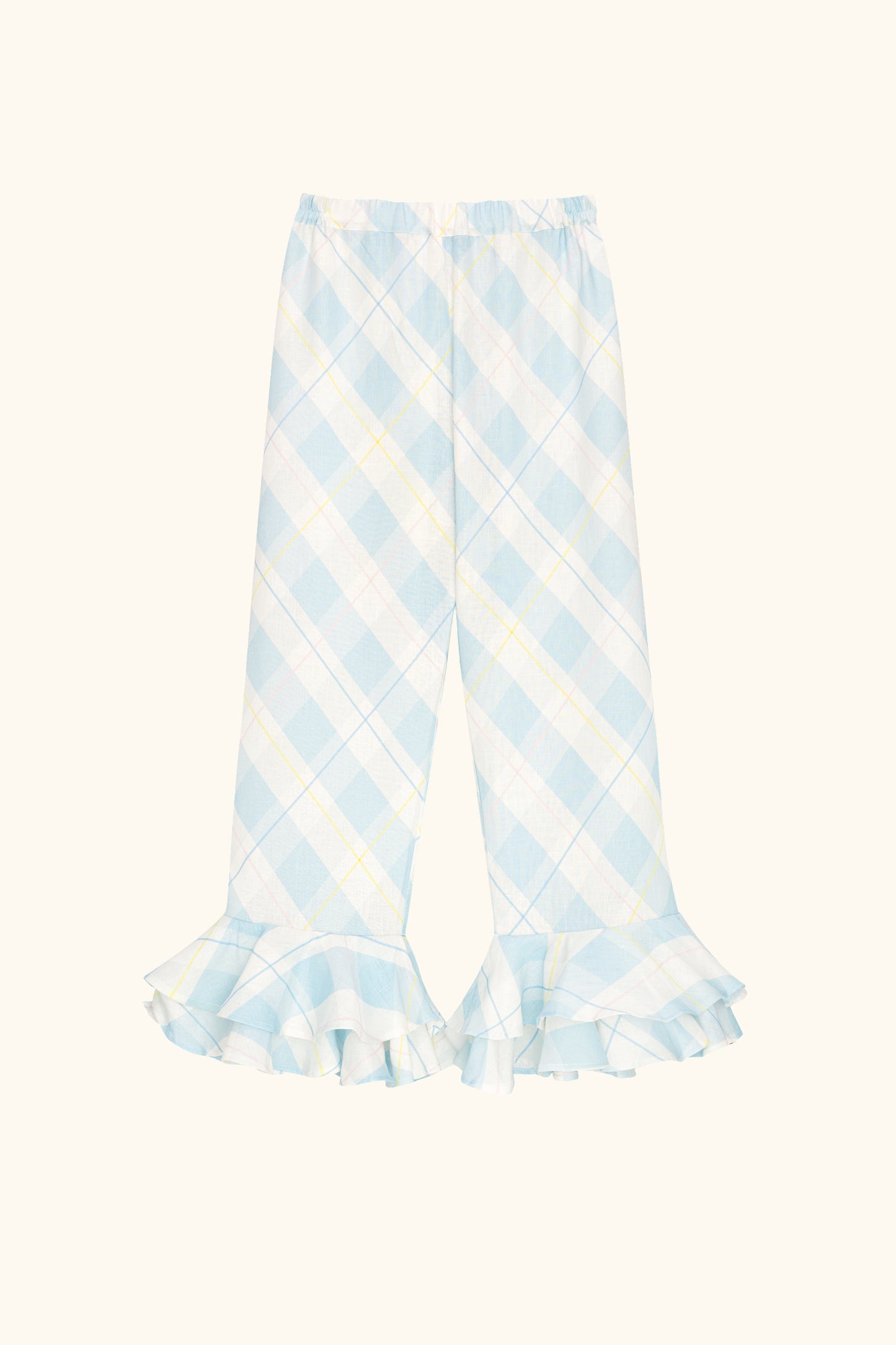 Cha-Cha Linen Lounge Pants with Headscarf in Blue Plaid