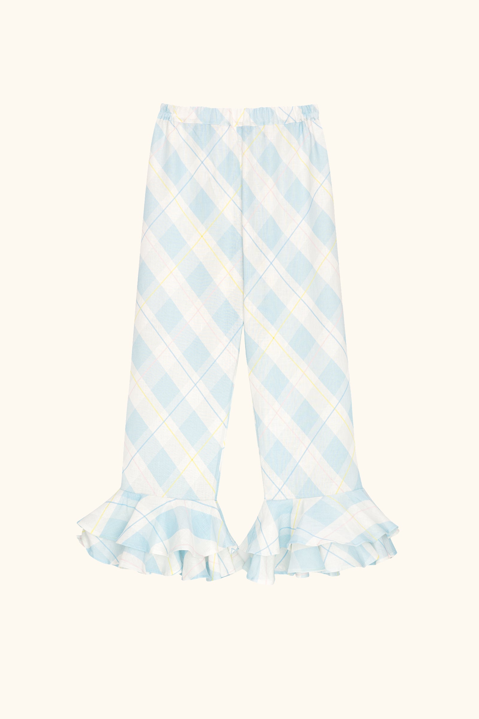 Cha-Cha Linen Lounge Pants with Headscarf in Blue Plaid