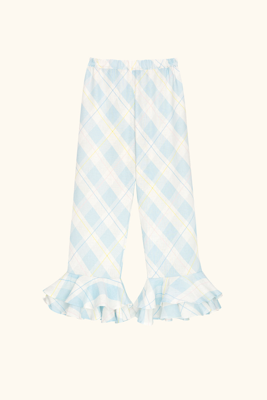 Cha-Cha Linen Lounge Pants with Headscarf in Blue Plaid