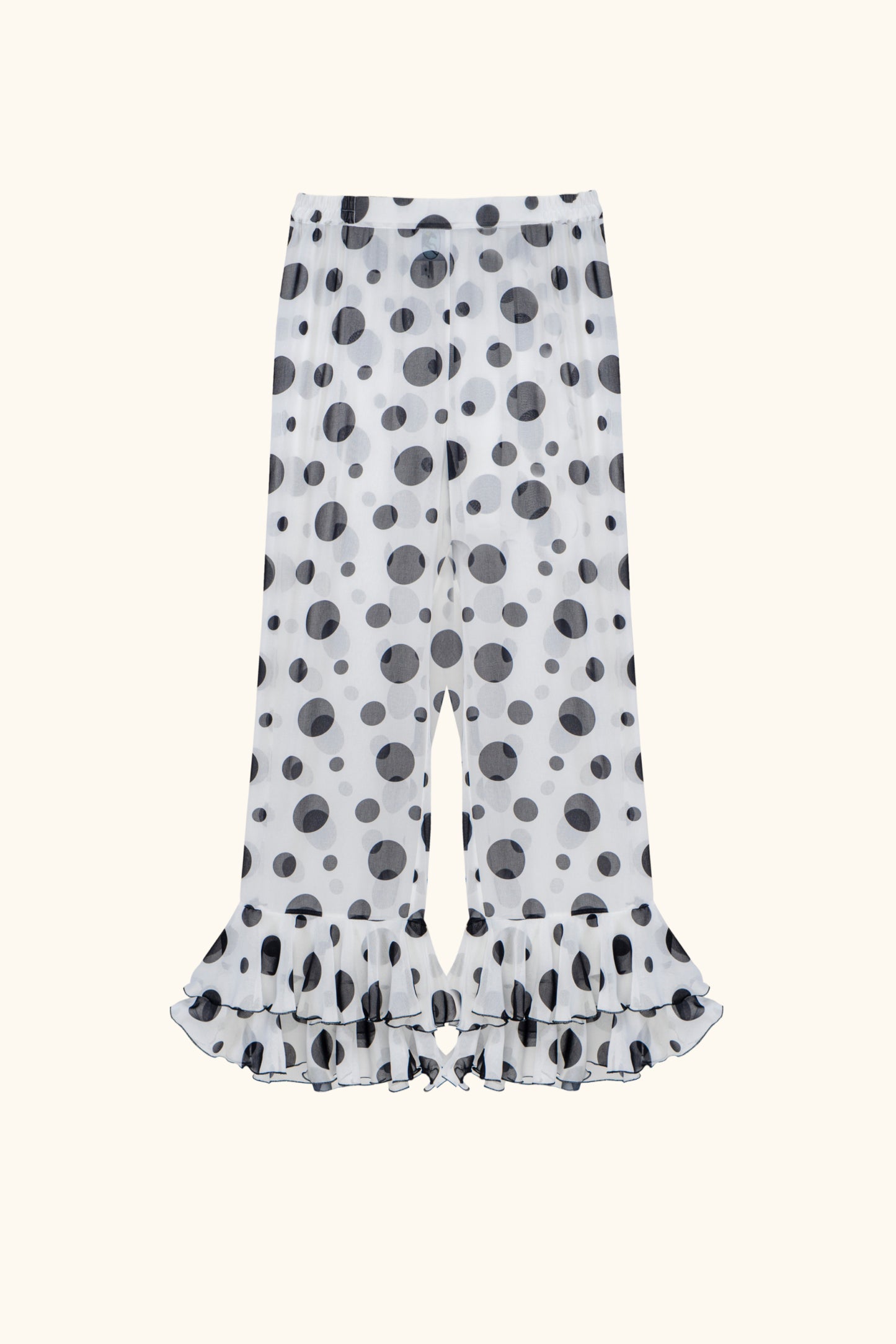 Samba Ruffled Chiffon Polka-dot Pants in White