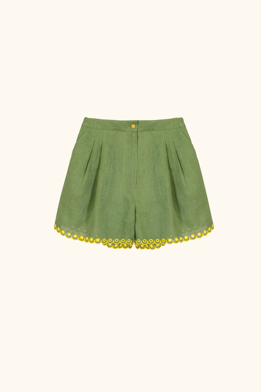 Petra Embroidered Linen Shorts in Green