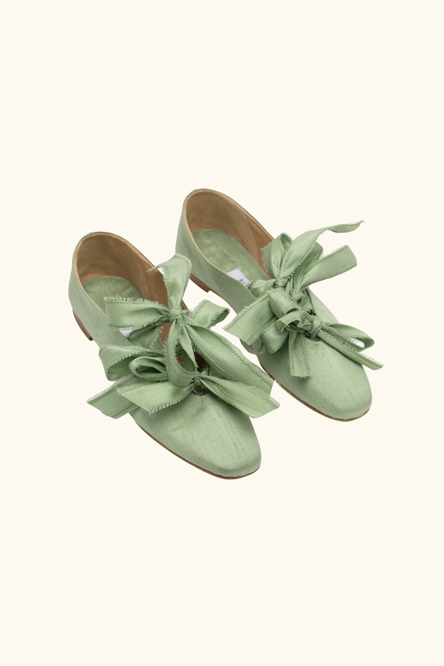 Mille-feuille Silk Flats in Mint Green