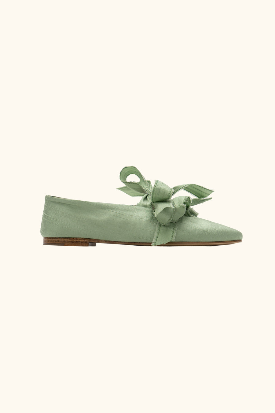 Mille-feuille Silk Flats in Mint Green