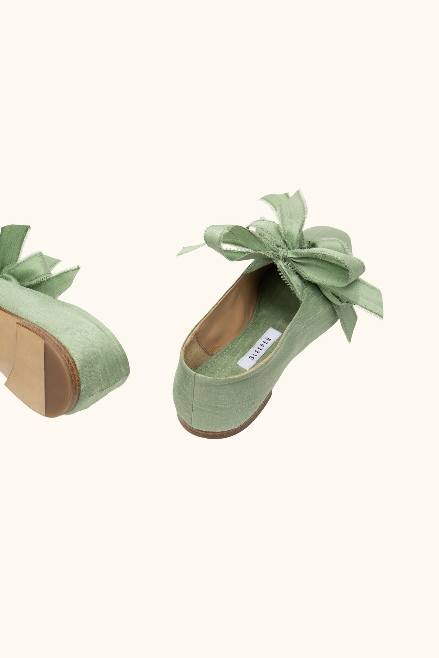 Mille-feuille Silk Flats in Mint Green