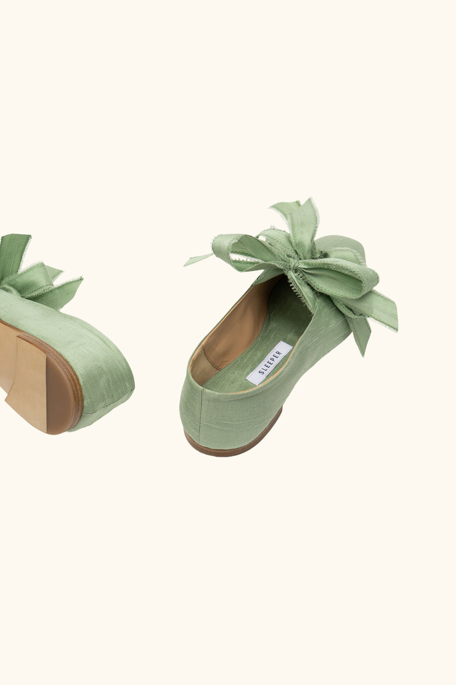 Mille-feuille Silk Flats in Mint Green