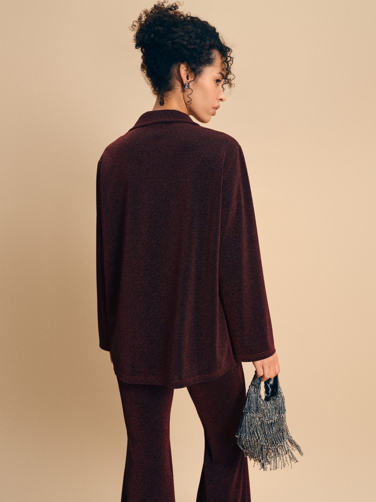 Stardust Lurex Lounge Suit in Burgundy — back detail