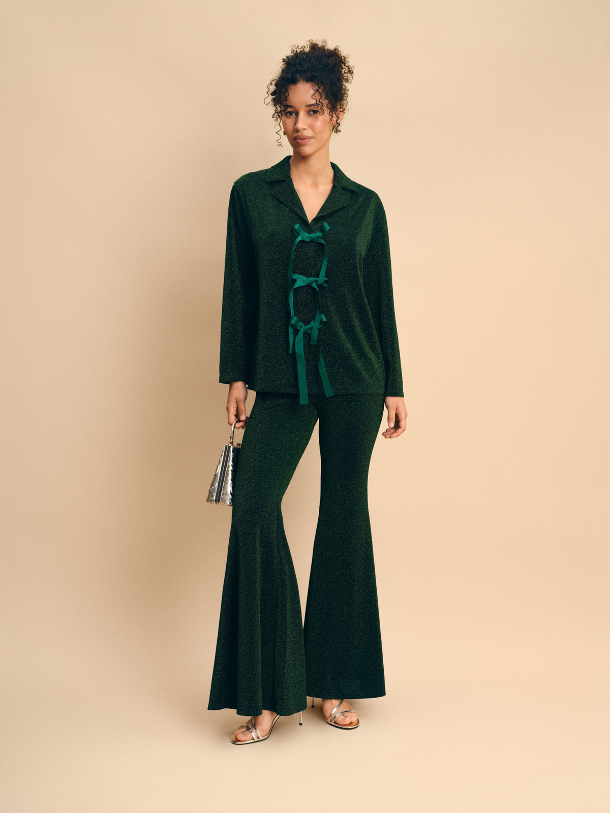 Stardust Lurex Lounge Suit in Green — front full-length view
